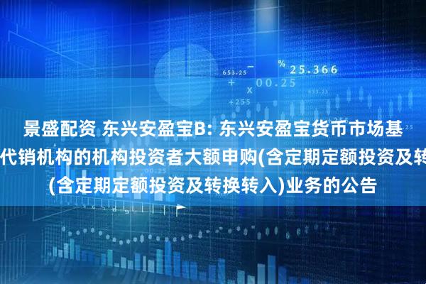 景盛配资 东兴安盈宝B: 东兴安盈宝货币市场基金B类基金份额调整代销机构的机构投资者大额申购(含定期定额投资及转换转入)业务的公告