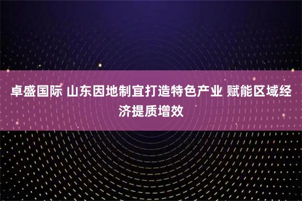 卓盛国际 山东因地制宜打造特色产业 赋能区域经济提质增效